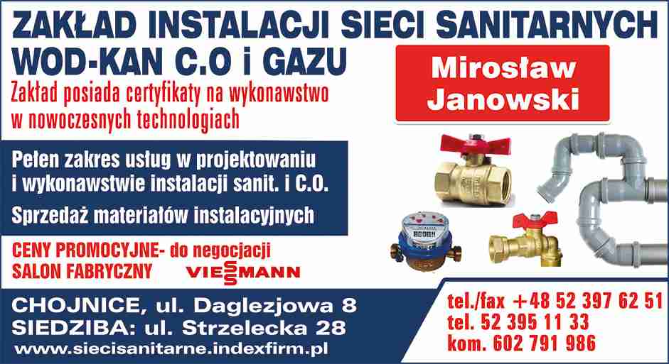 Sieci Sanitarne Wod. Kan. - C.O. Gazowe - instalacje sanitarne CHOJNICE instalacje sanitarne CHOJNICE